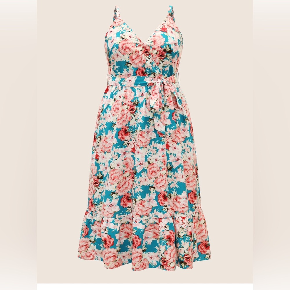 New Bloomchic Belted Floral Cerulean  Sleeveless Dress size 14/16 1X 🌸🌹🌺 216 - Picture 9 of 11